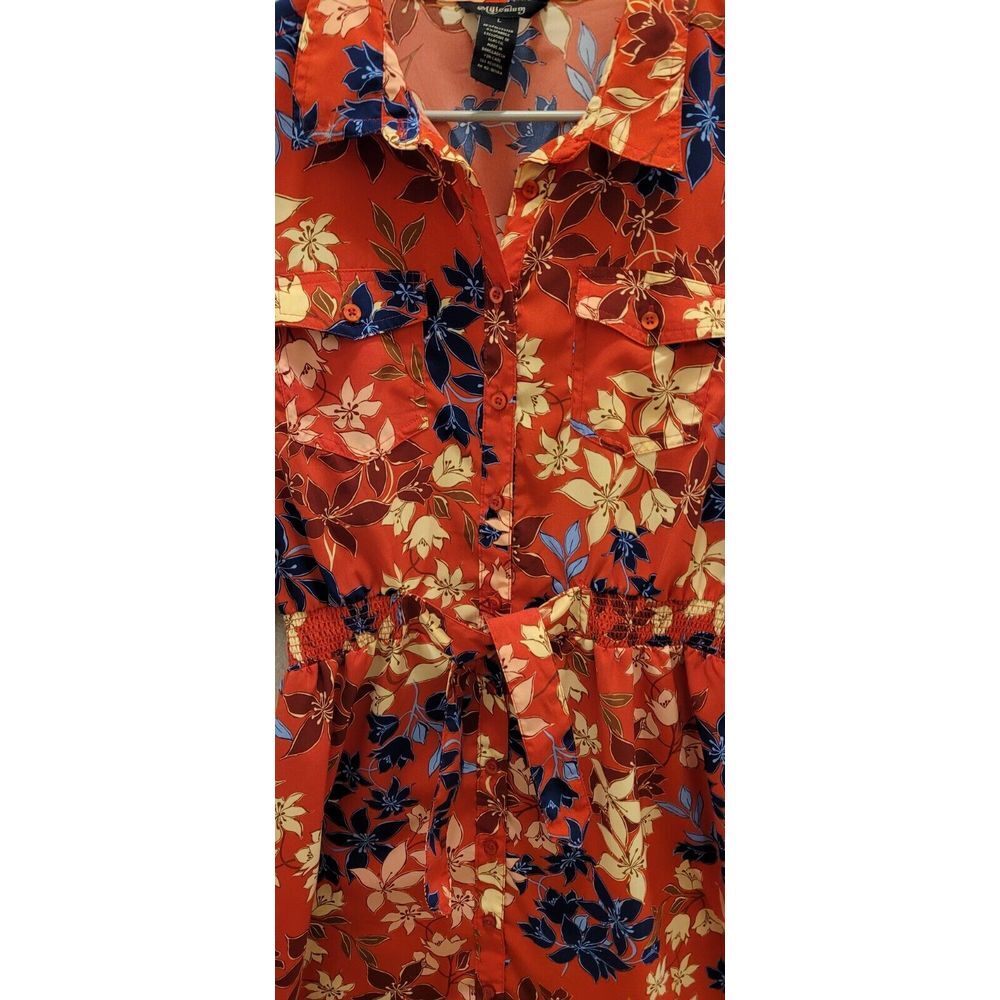 Millenium large women's red yellow blue floral Dress. Elastic Waist belt. Collar - Picture 5 of 7